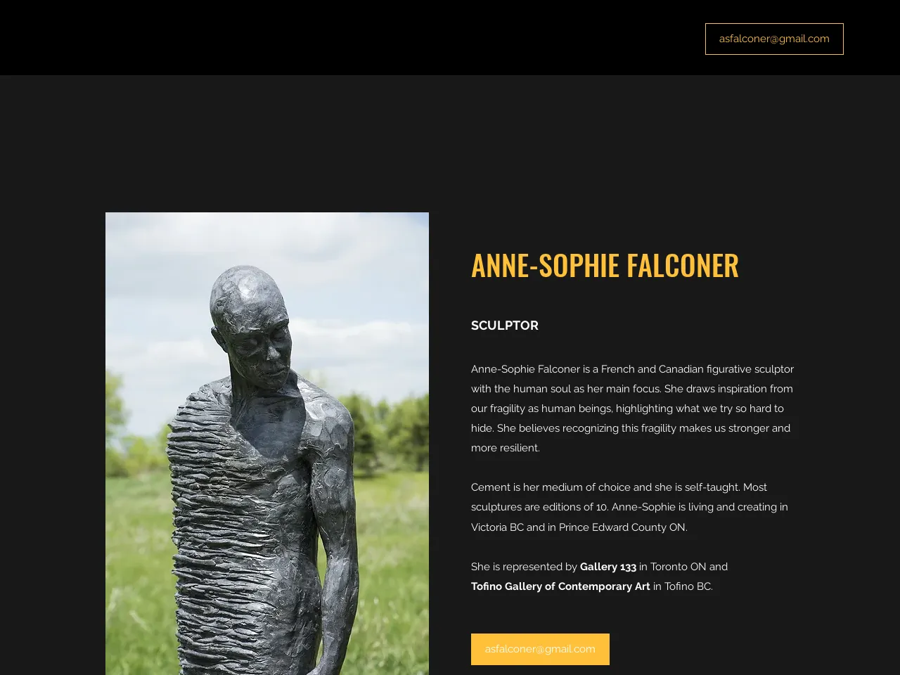 Website of concrete sculptor Anne-Sophie Falconer