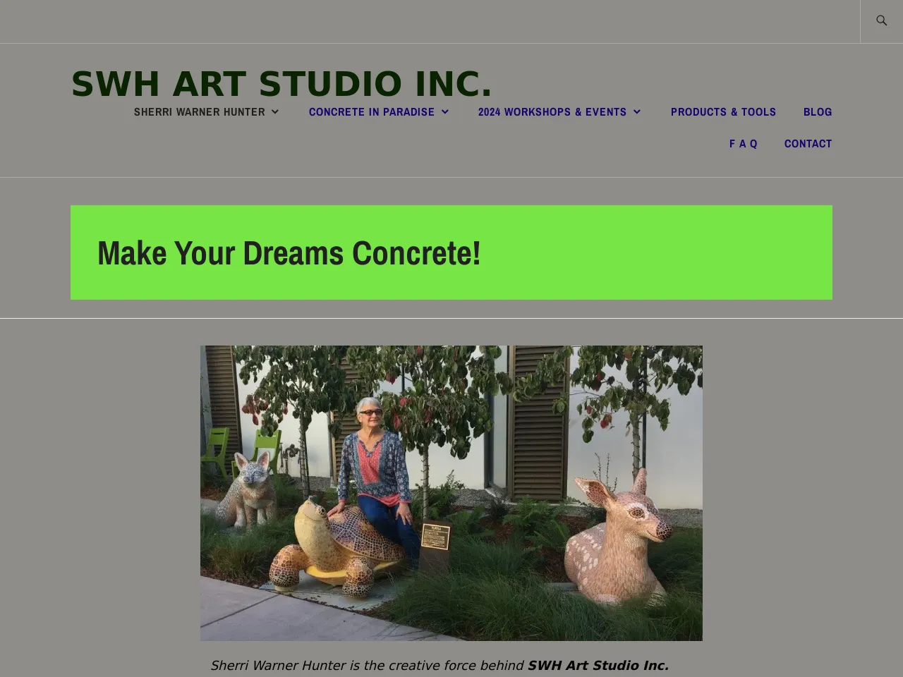 Website of concrete sculptor Sherri Warner Hunter